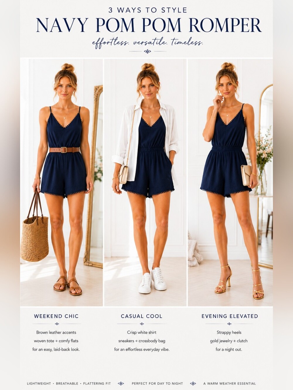 Lovetree | Linen Blend Romper | Size L | Navy Blue | Summer Resortwear. - Picture 3 of 7
